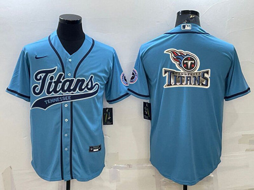 Men's Tennessee Titans Blue Team Big Logo With Patch Cool Base Stitched Baseball Jersey